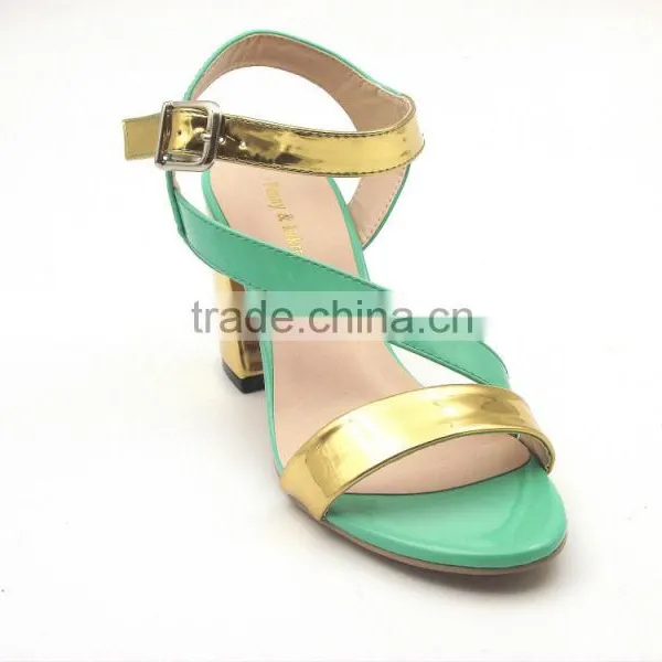 Young Lady Thick High Heel Ankle Strap Mix Color Sandals photo-2