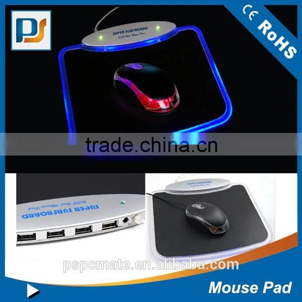 Blue LED Light Mousepad Mouse Pad Mat + 4 Ports USB HUB for PC Laptop Computer photo-2