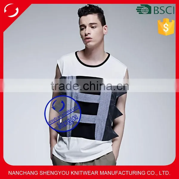 Custom Made Polyeater Cotton Mens Patched Tank Top