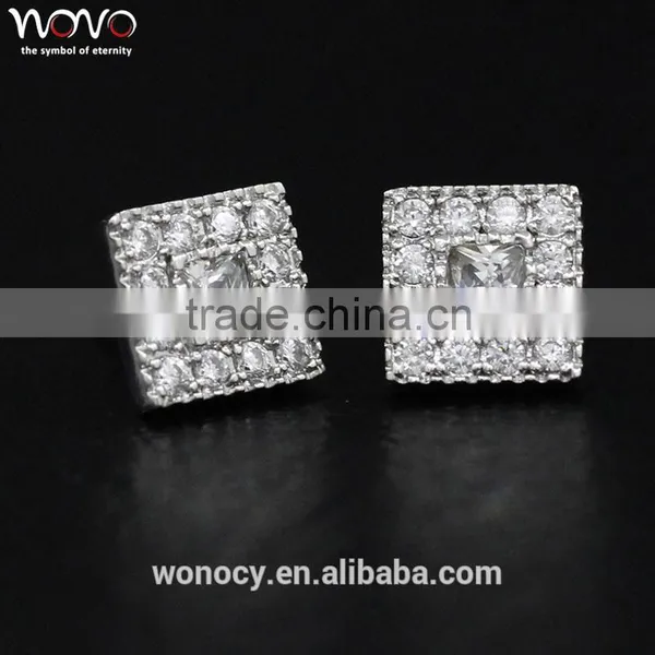 Hot Sale Round Double Side Brass Silver Square Sar Studs Boy Earring photo-2