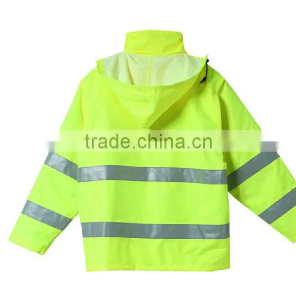 Yellow 300D Oxford High Reflective Waterproof Reversible Safety Raincoat Jacket photo-4