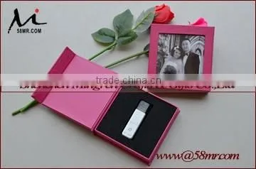 Empty USB Gift Storage Packaging Box Linen Leather Paper With Photo Frame photo-3