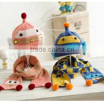 MS81054C Winter 2016 Kids 2pcs Knitted Cap With Scarves Set