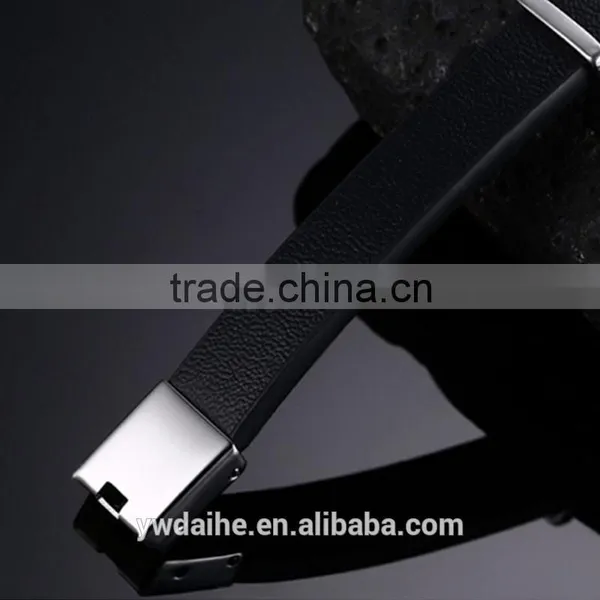 Daihe Stainless Steel&genuine Leather Bracelet for Men photo-3