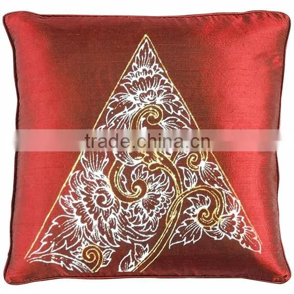 Pillow Case Cushion Covers Silk Art Fabric Painted TRIANGLE Painting THAILAND FLOWERS photo-3