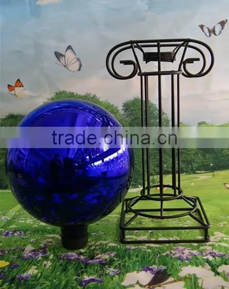 Hand Blown Glass Ball With Metal Stand,garden Globe, Large Plating Solid Color Ball photo-2