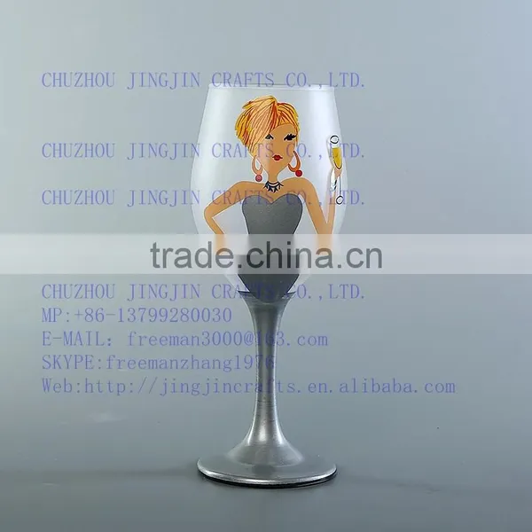 Wedding Gift Frosted Decal Glass Goblet Coloured Long-stem Wine Glass photo-4