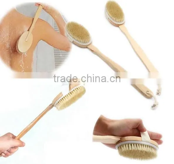 Cy298 Removable Body Brush Natural Boar Bristles Long BeechwoodHandle Bath Shower Brushes Great Back Scrubber Dry Skin Brush photo-4