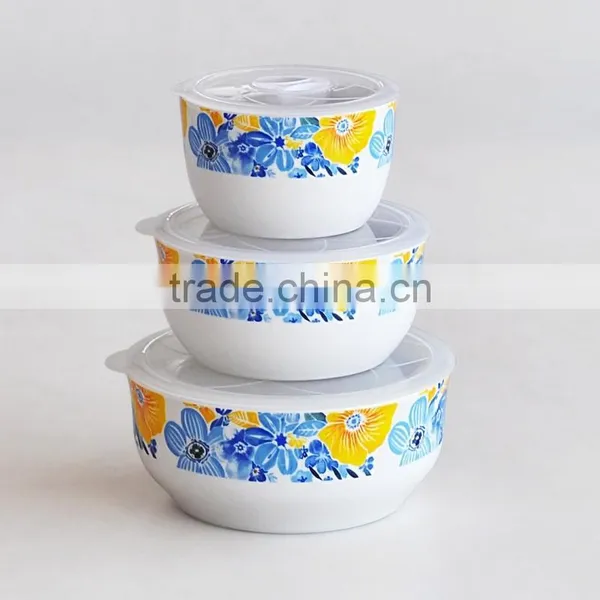 Set of 3pcs Ceramic Bowl With Plastic Lid photo-2