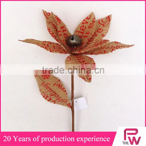 New Products to Sell Artificial Burlap Poinsettia Flowers for Sale for Christmas Decor photo-6