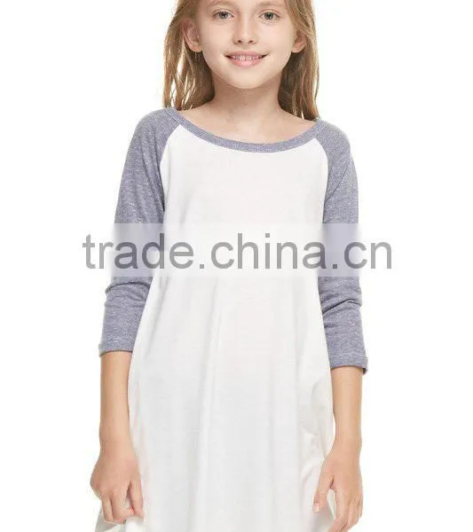 Custom OEM Clothing Kids New Fashion Model Summer Spring 3/4 Sleeve Raglan Ruffle Casual Dress Long T Shirt Wholesale photo-3
