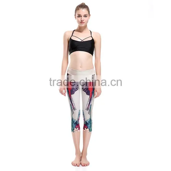 OEM 88% Polyamide 12% Elastane Compression Legging Fit Tight Fitness Waist Flag Capri Pants photo-5