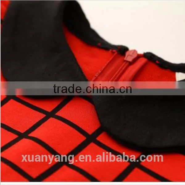 High Quality Red Plaid Long Sleeve Designer One Piece Children Princess Dress photo-4