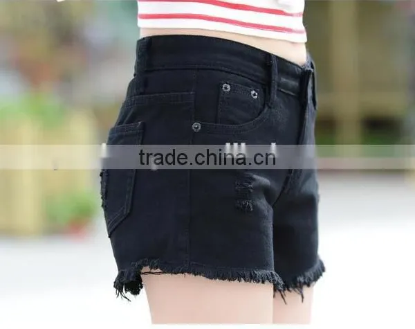 Hot Sell Summer Black Elegant Burrs Denim Women Shorts photo-4