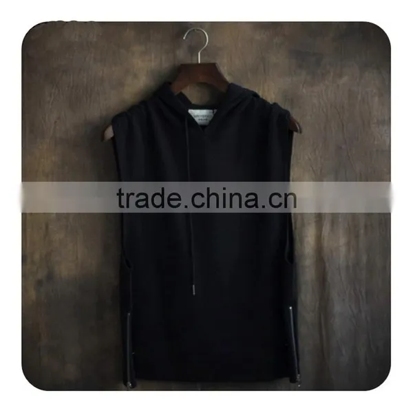 Wholesale Custom Fashion Summer Man Cotton High Quality Blank Sleeveless Zipper Mens Hooded Vest Hoodies photo-3