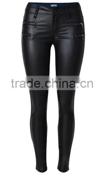 EY0172P Autumn Fashion Casual Long Pencil Pant Trousers High Waist PU Leather Women Pants photo-3