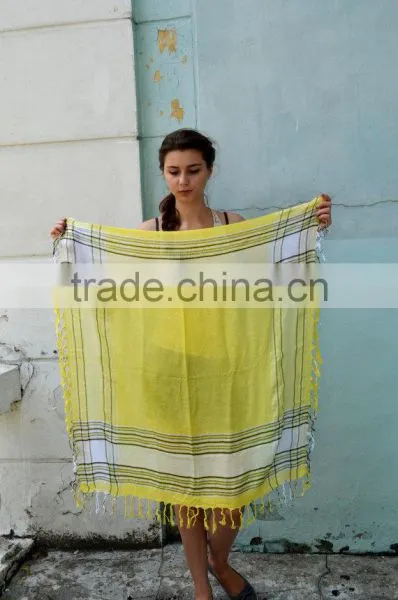 Yellow Cotton Shawl, Summer Scarf ,light Yellow Shawl, Beautiful Shawl, Head Scarf, Striped Scarf, Christmas Gift photo-6