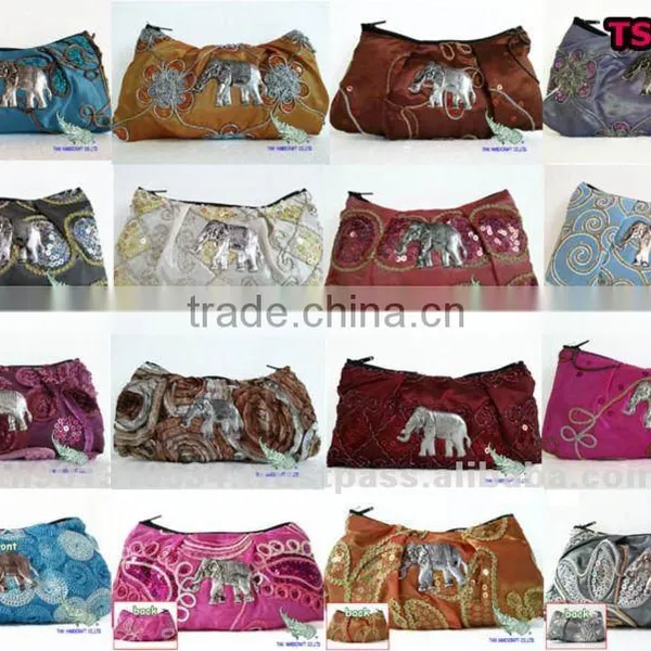 Thai Silk Embroidered Evening Bag / Wallet Bag / Cosmetic Bag