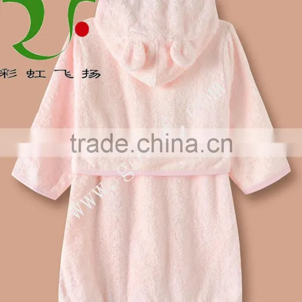 100% Cotton Plain Color Baby Hooded Bathrobe photo-4