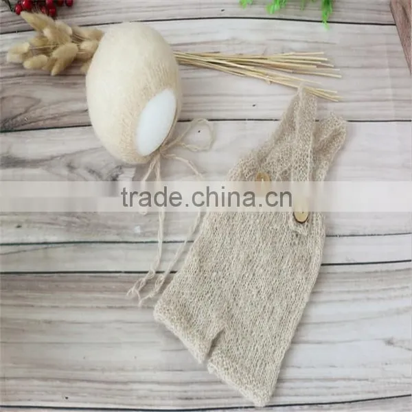 Newborn Hat and Pant Crochet Mohair Bonnet Baby Hooded Romper Lace Girl Overall Outfit Onesie Photography Props Knitted Clothes photo-4