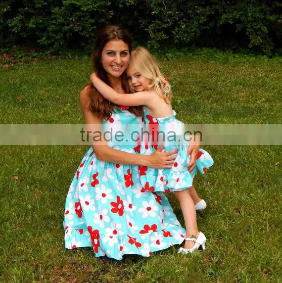Hot Sale Mommy and Me Matching Dresses Cotton Foral Dress photo-5