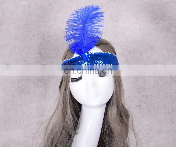 Ostrich Feather Headdress Feathers With Sequins Indian Head Band photo-6