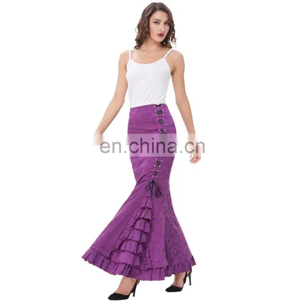 Belle Poque Women Vintage Retro Victorian Style High Stretchy Ruffled Fishtail Mermaid Long Skirt Women Sexy Skirts BP000204-4 photo-4