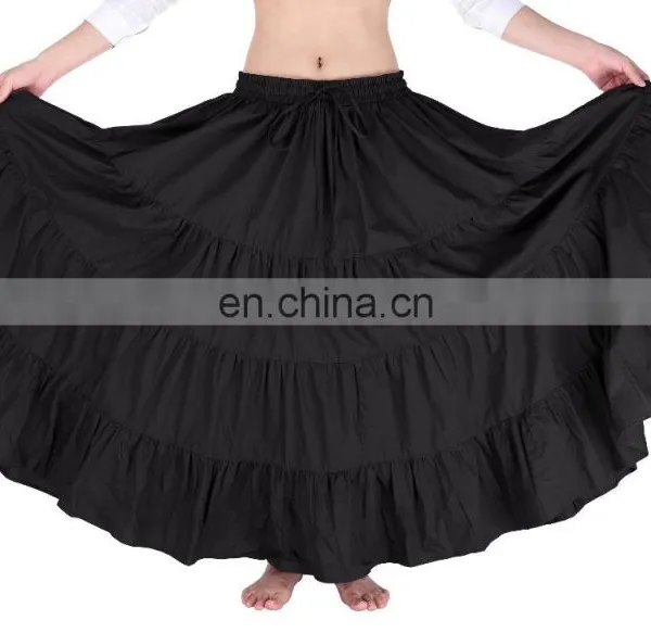 Belle Poque Women's Solid Black Color Wide Hem Cotton Maxi Skirt Long Skirt BP000207-1 photo-5