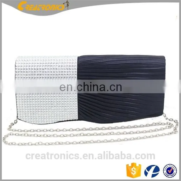 Popular Elegant Women With Clear Crystal High Quality Clutch Black Chain Bag Wedding Bridal Satin Evening Bag photo-3