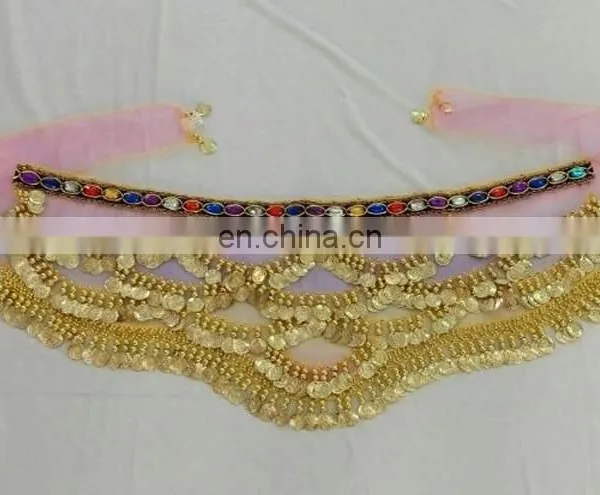 High Quality Organza Gold Coin Belly Dance Hip Scarf With Gradient Color Y-2053# photo-4
