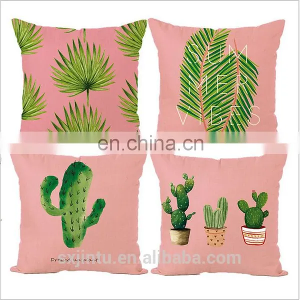 Pink 18 x 18 Inch Plants Linen Cotton Fabric Square Cushion Cover Throw Pillow Case photo-4