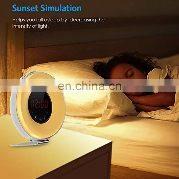 Wake Up Light, 6 Nature Sounds, 7 Colors FM Radio Sunrise Sunset Simulation Alarm Clock Night Light With Smart Snooze Function photo-2