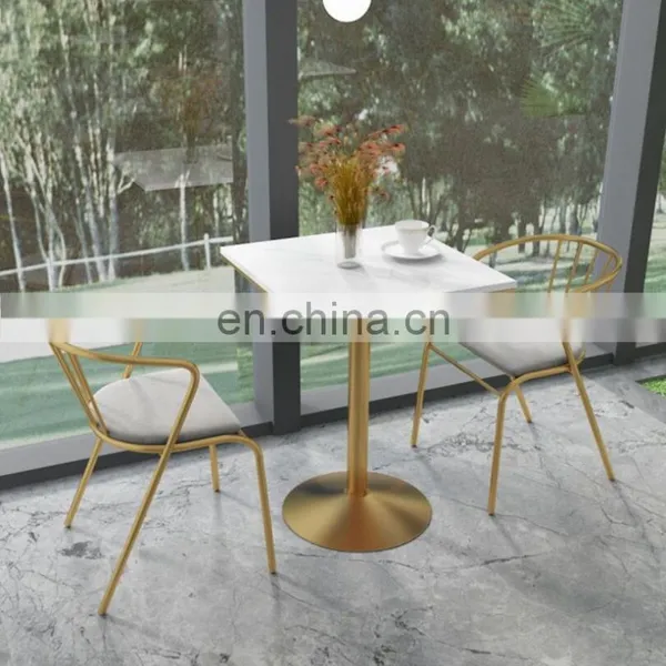 Modern Custom Milk Shop Cafe Shop Gold Wrought Metal Iron High Marble Bar Table photo-2