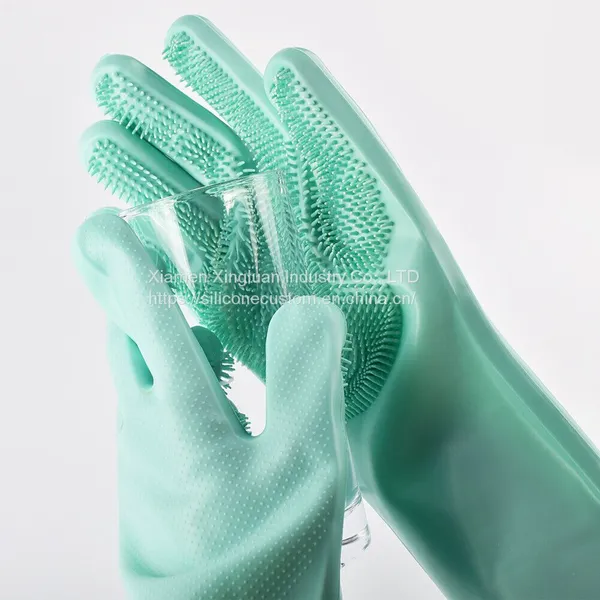 Silicone Rubber Dish Washing Gloves Kitchen Pet Bath Cleaning Scrubber photo-2