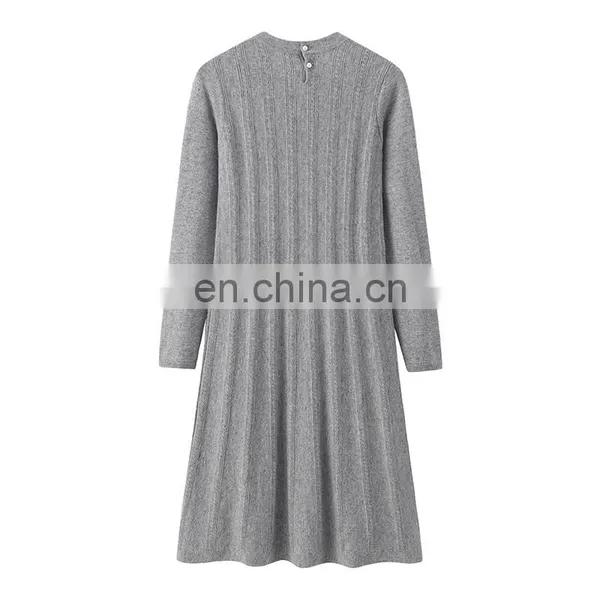 High Quality Pure Cashmere Crew Neck Dress for Ladies Winter Autumn Casual Style photo-2