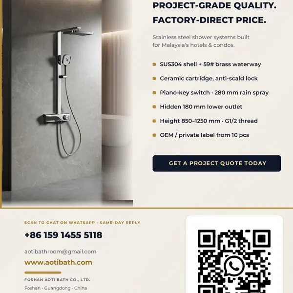 AoTi AT-S33 SUS304 Stainless Steel Shower Set, 59# Brass Waterway, Piano-Key Switch, 4 Finishes, OEM