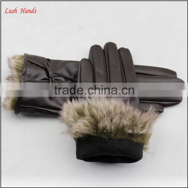 Ladies Brown pu Leather Hand Gloves With Fake Fur photo-6