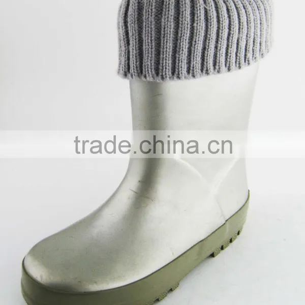 Knitted upper fluorescent kids cute rubber boots