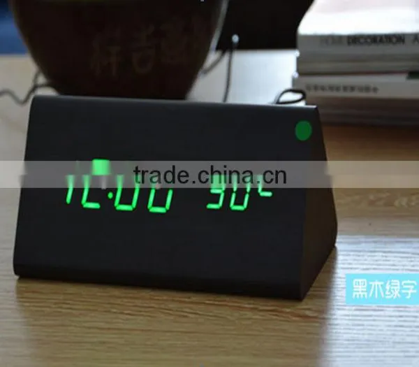 Brand New Design Style Digital LED Black Wooden Wood Desk Alarm Brown Clock Voice Control Reloj Despertador photo-3