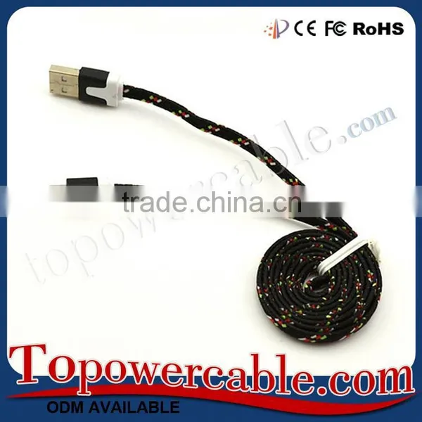 Hot Selling Colorful Mobile Phone Accessories Flat Nylon Braided USB Cable photo-5