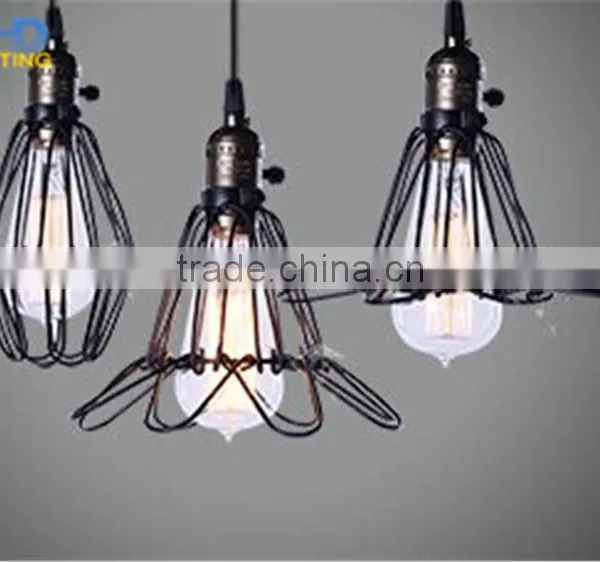 RH Black Flower Cage Shade Industrial Caged Filament Edison Pendant Lamps