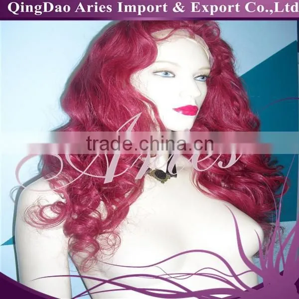New Products in 2015 Brazilian Virgin Hair Loose Wavy Rihanna Red Human Hair Lace Front Wig photo-4