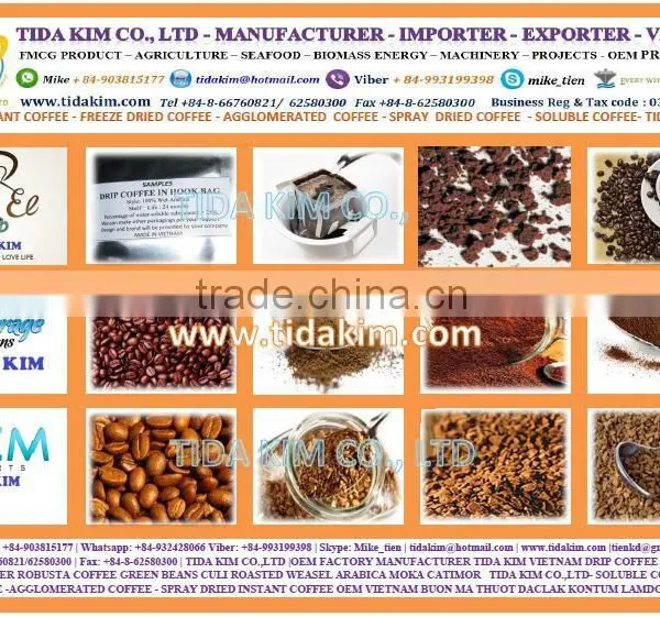 SPRAY DRIED INSTANT COFFEE 100%-FREEZE AGGLOMERATED ARABICA ROBUSTA VIETNAM SOLUBLE COFFEE - ROASTED COFFEE TIDA KIM OEM