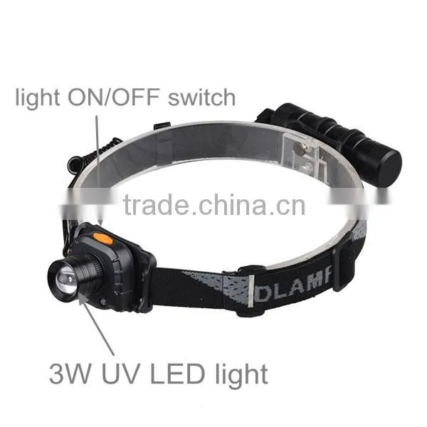 Zoom Rechargeable Black Light 3W UV LED Headlamp With Motion Sensor photo-2