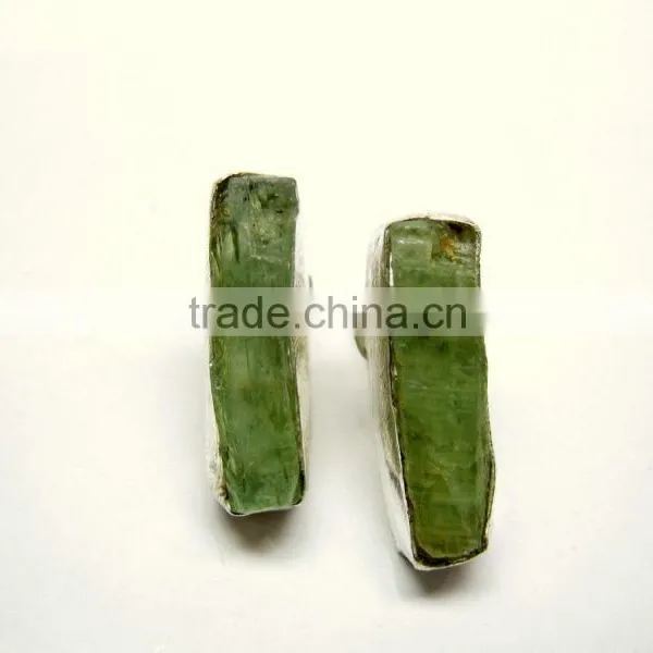 Green Kyanite Raw Gemstone Stud 925 Sterling Silver Earring Jewelry, Rough Gemstone Stud Earring, Designer Gemstone Jewelry photo-3