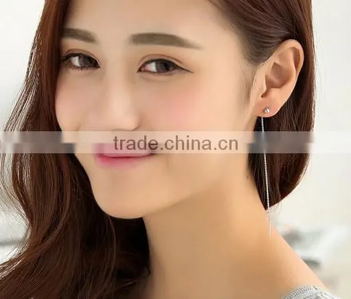 925 Sterling Silver Ball Dangle Long Line Thread Threader Earrings photo-3