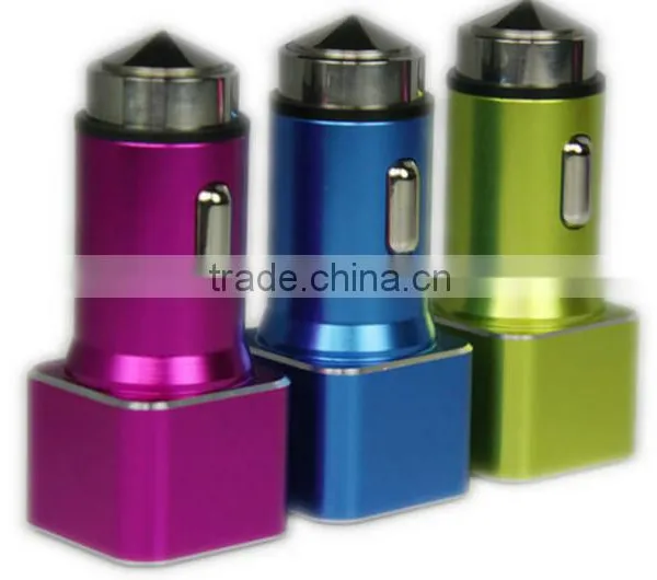 Aluminum Mini Micro Dual USB Car Charger Escape Equipment Metal Safety Hammer Shape Nipple Car Charger For Mobile Devices photo-6