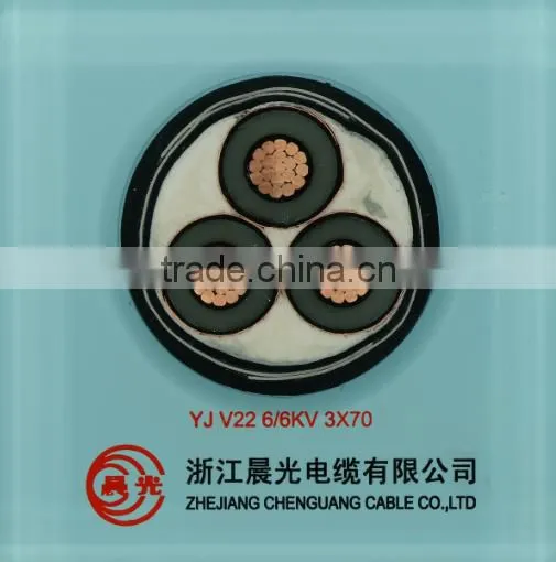 XLPE Insulated PVC Sheathed Electrical Power Cable 6/6kV Copper Core 3*70mm2 YJV22
