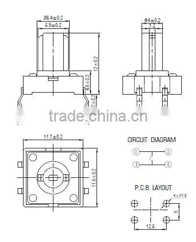 Rohs Compliant Momentary Contact 12*12 Tact Switch photo-2