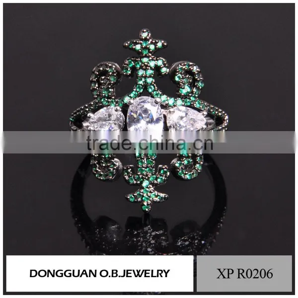 Costume Jewelry Supplies Fashion Black Gold Jewelry Green Stone Finger Ring photo-2
